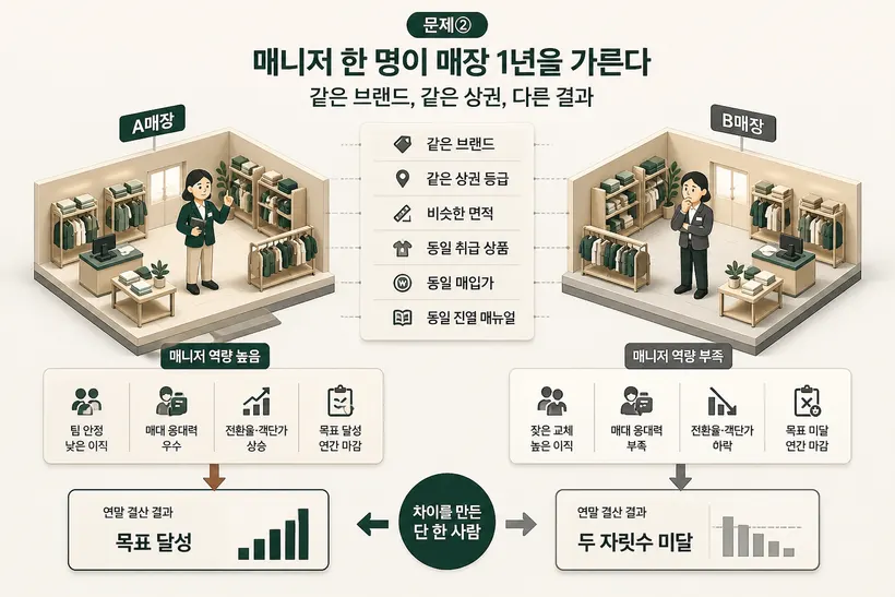 3D 일러스트 예시 — 매니저 한 명의 차이