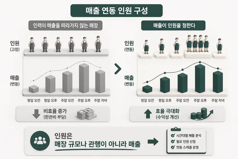 3D 일러스트 예시 — 매장 운영 방식 비교